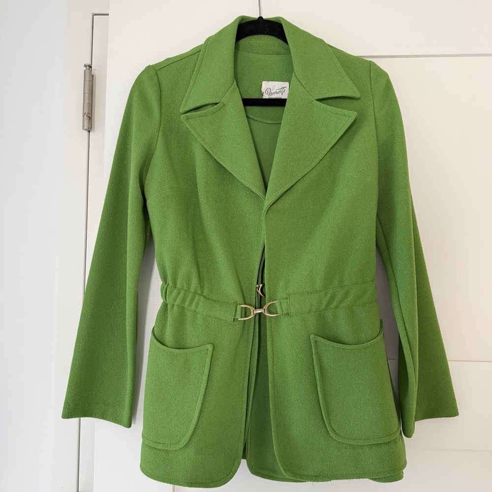 VINTAGE Devonette Polytron green blazer jacket with matching vest fits like 6/8